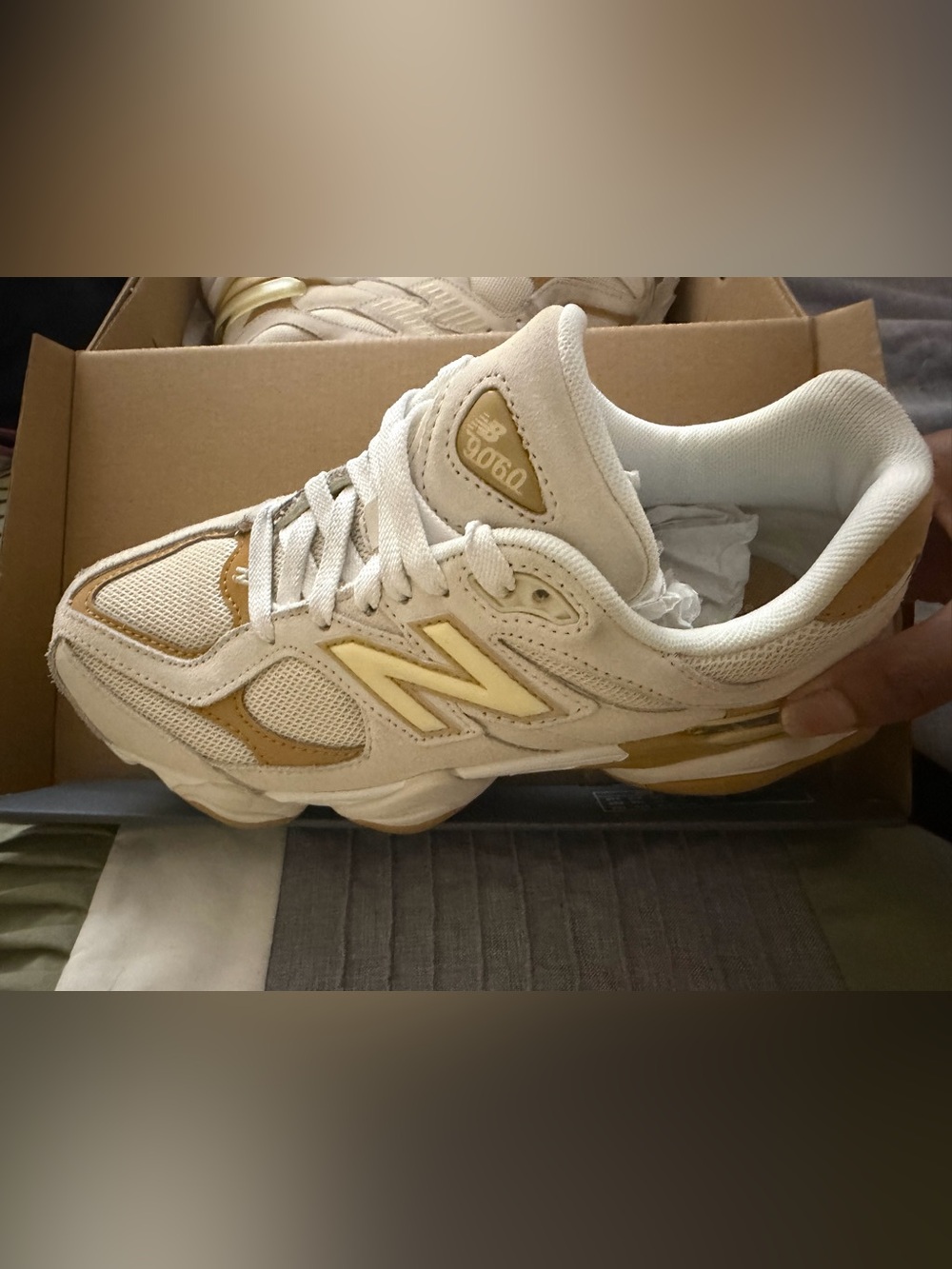 New Balance 9060 Cream and Wheat Athletic Sneaker